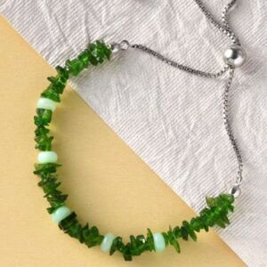 Natural Chrome Diopside and Green Opal Beaded Sterling Silver Bolo Bracelet